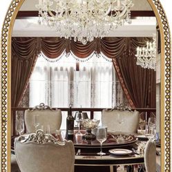 Fobule 24" x 36" Arch Wall Mirror, Antique Gold Metal Beaded Frame - Brand new