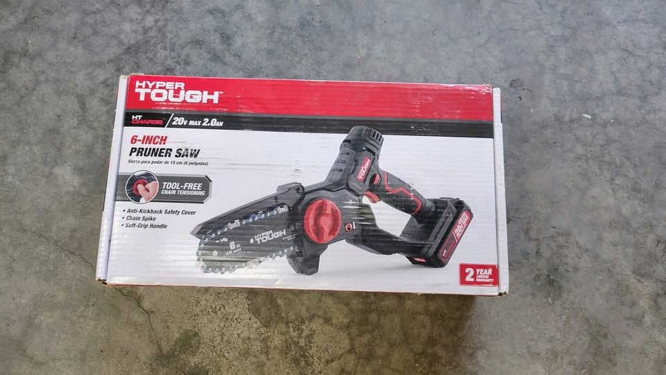 NEW Hyper Tough 20-Volt 6-inch Mini Chainsaw KIT with Battery & Charger