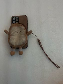 iphone 12 pro Brown Toast plush zipper compartment phone case with wrist strap