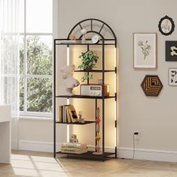 Lifewit Arched Geometric Led Display Shelf with Adjustable Color Temperature, Brightness Control, Etagere Bookshelf with Metal Frame and Wood Shelf fo