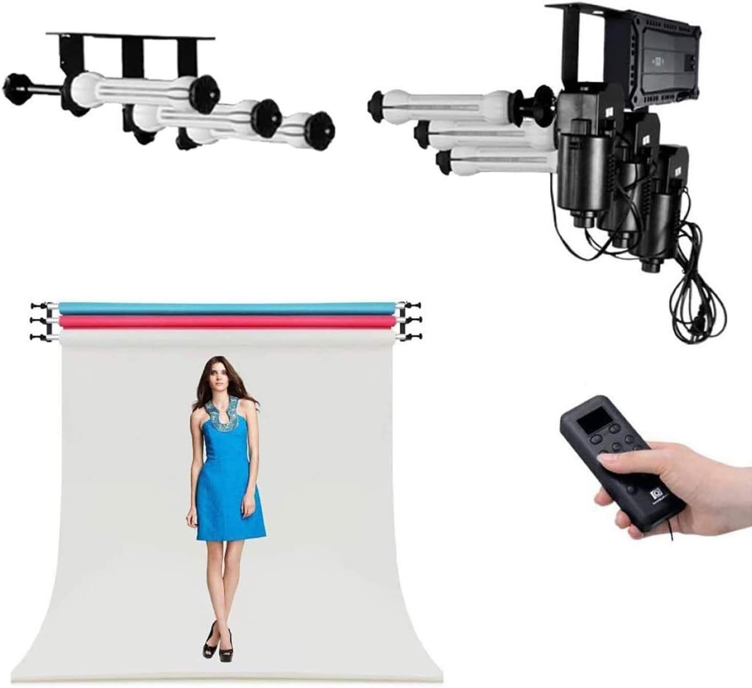 Remote control 3-roller backdrop with 10x15 ft texture fabric backdrop