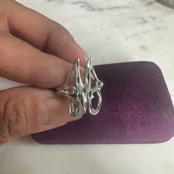 Vintage Diamond Cut letter “M” Ring , size 7, marked Sterling w/ symbol