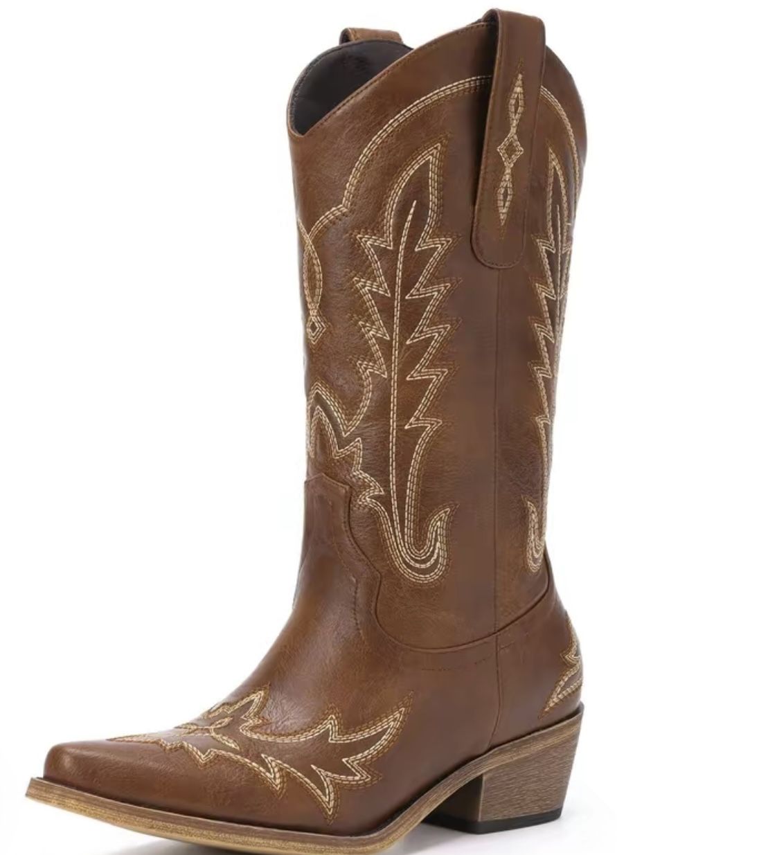 Pasuvo Western Embroidered Boots with Chunky Heel -Classic Cowgirl Style