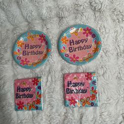 Happy birthday party napkins and plates set