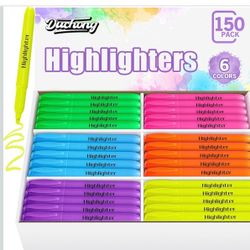 150 Highlighters in 6 Assorted Colors, Chisel Tip Dry-Quickly Highlighter Markers, Office Classroom Must Have, Back to School Supplies for Adult Kids
