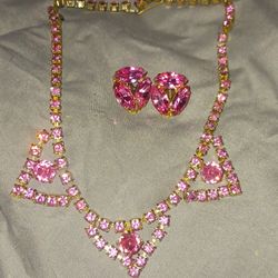 Vintage Rhinestone Necklace And Earrings Set