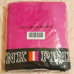 NEW VICTORIA'S SECRET PINK LOGO PLUSH NEON HOT PINK BEDDING BLANKET BED COVER ROOM DECOR