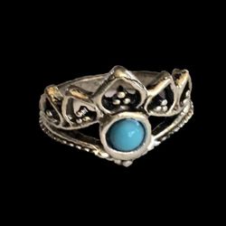 OCEAN BLUE CROWN  TIARA TITANIUM SILVER FOREVER WEAR NEW SIZE 6  RING