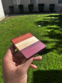 Handmade Exotic Wood Coasters Set of 4 – Padauk, Maple, Purpleheart – Gift Boxed with Mineral Oil & Care Guide