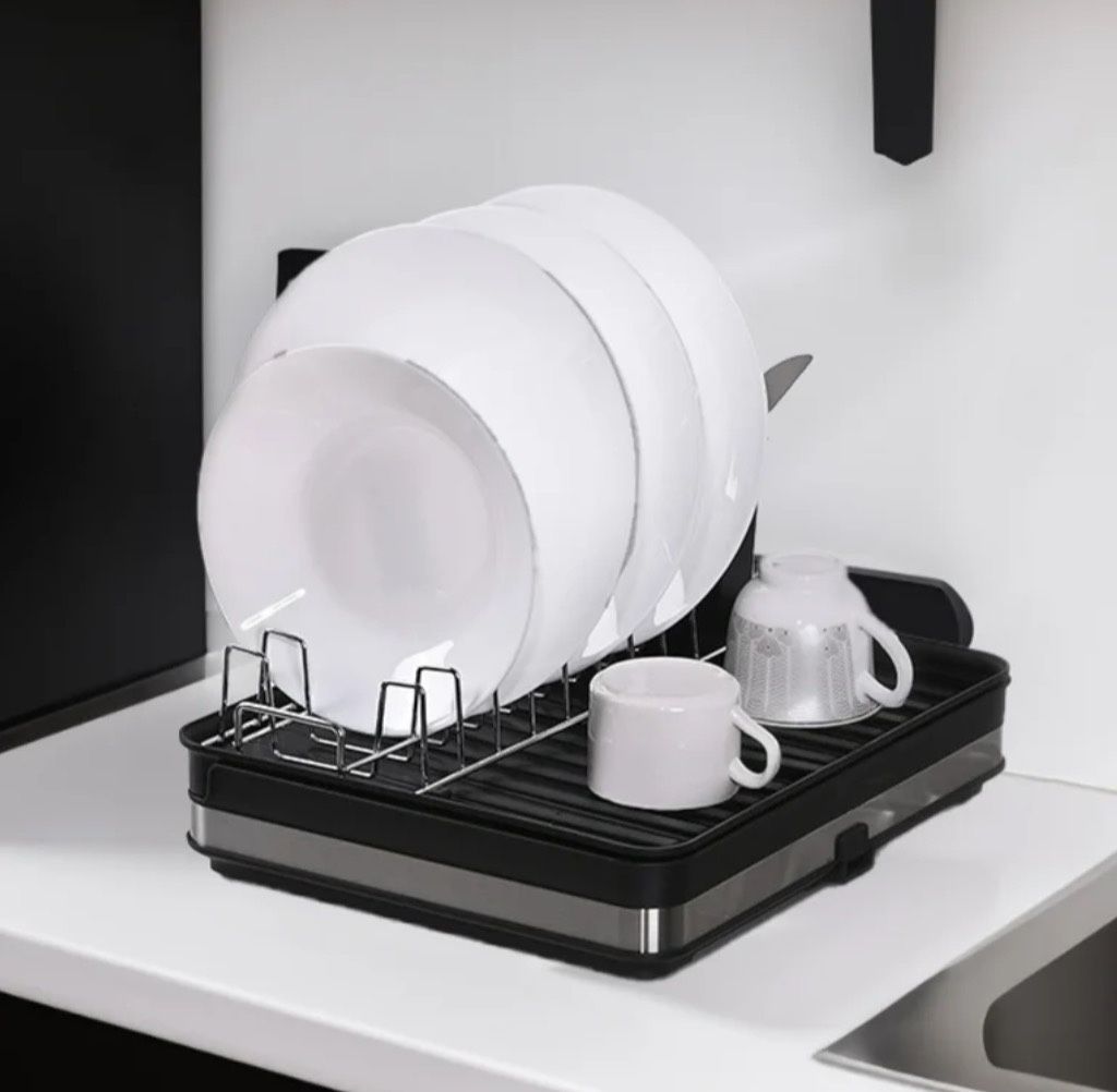 Dish Racks for Kitchen Counter, Aluminum Dish Drying Rack with Extendable Design, Dishes & Utensils Organization , 14.4Lx20W x3H-In, Black