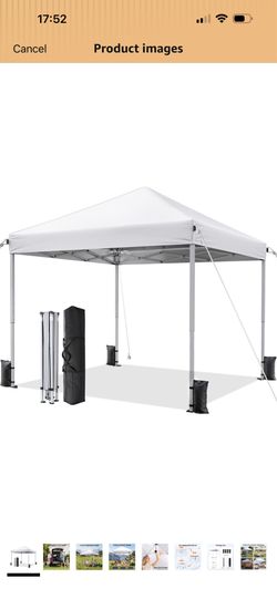 Brand new in box Driftalia 10x10 Pop Up Canopy Tent, One-Push Center Lock, White 3 Adjustable Heights, Carry Bag Included, Ideal for Camping, Backyard