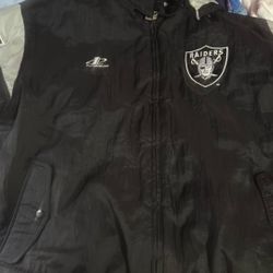 Rare Vintage 90s Oakland Raiders NFL Pro line Full Zip Hooded Windbreaker Jacket - Size Large