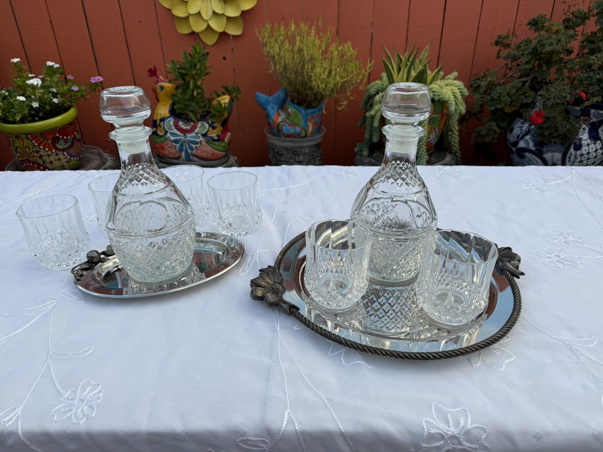 MCM Vintage Princess House Wine/ Whiskey Crystal Decanter Heritage Grapes and Crown (2)