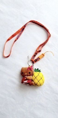 Hello Kitty Hawaiian 4" Tan Mascot Plush Doll Keychain Lanyard