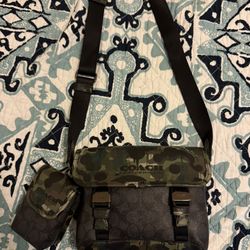 Green Camouflage Leather Coach Bag 