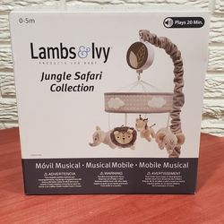 Lambs & Ivy Jungle Safari Musical Baby Crib Mobile - Gray, Beige, White, Animals

