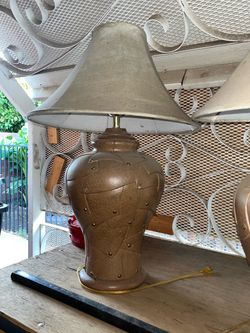 Brown Ceramic Table Lamp with Shade and light