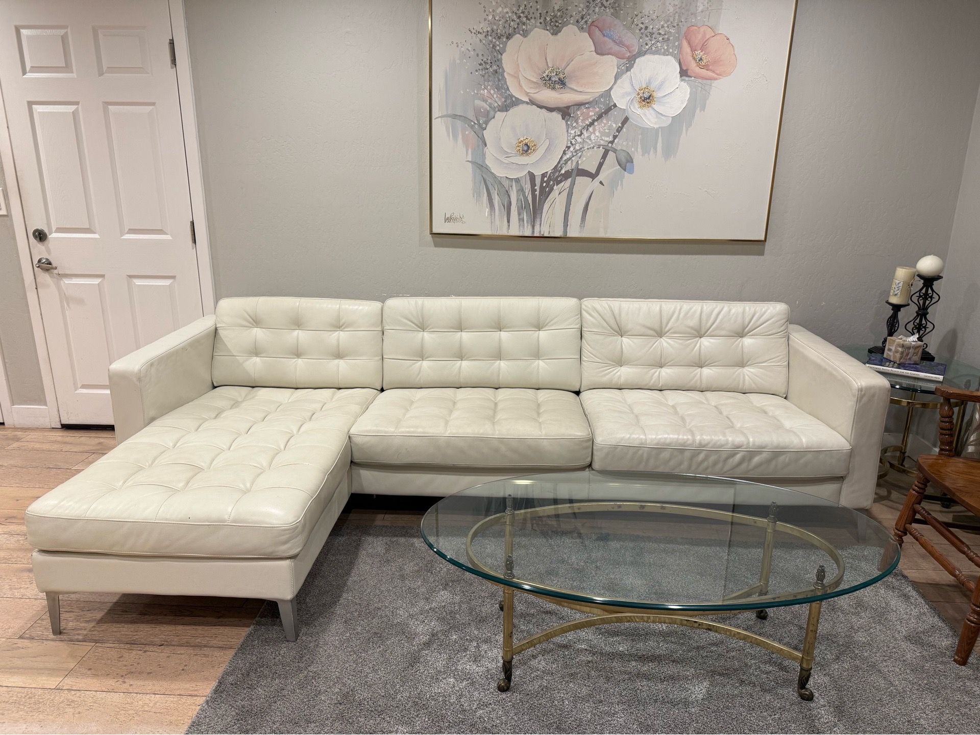 IKEA white Morabo MCM tufted leather sofa with reversible chaise sectional sofa couch