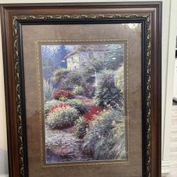 Large Framed Garden Cottage Wall Art – Ornate Wood Frame – Ready to Hang