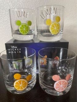 New JoyJolt Disney Mickey Mouse Citrus Lowball Crystal Bar Drinking Glasses, Set of 4, 10 Oz