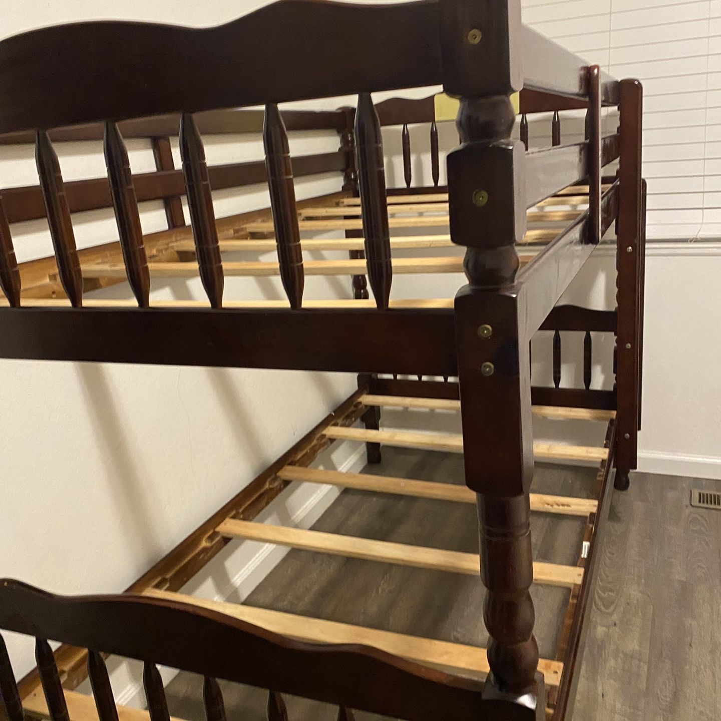 brown wood bunk bed