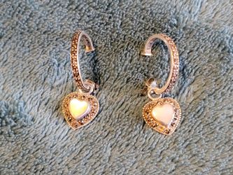 Sterling Silver 925 Heart Hoop Earrings with Marcasite Accents