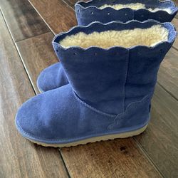 UGG boots blue sued e short kids scalloped authentic sheep skin shearling teddy