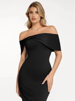 Popilush Shapewear Off-the-Shoulder Slim Column Maxi Dress