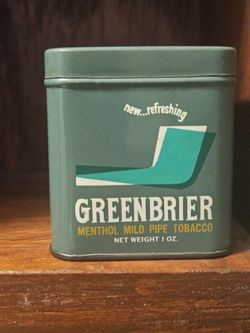 Empty Greenbriar Menthol Tobacco Tin, A Kentucky Club Product, for 1 ozPipe Tobacco, Vintage, Small Tin For Display, Storage