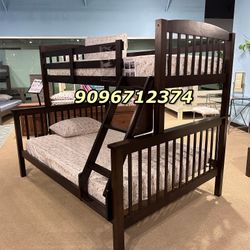 Twin/full Size Dark Brown Bunkbed W Ortho Mattress 