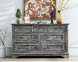 54"Antique Farmhouse 7-drawer Dresser - Bedroom Storage Chest,grey