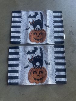 Halloween Decorations – Set of 2 Woven Pumpkin and Black Cat Placemats