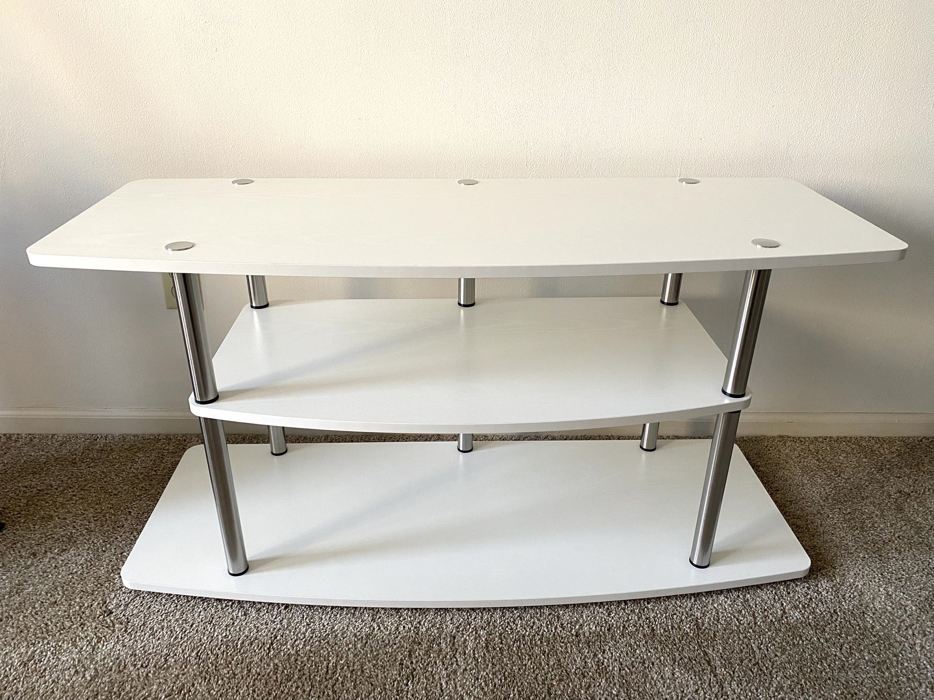 White Wood & Metal 3-Tier TV Stand