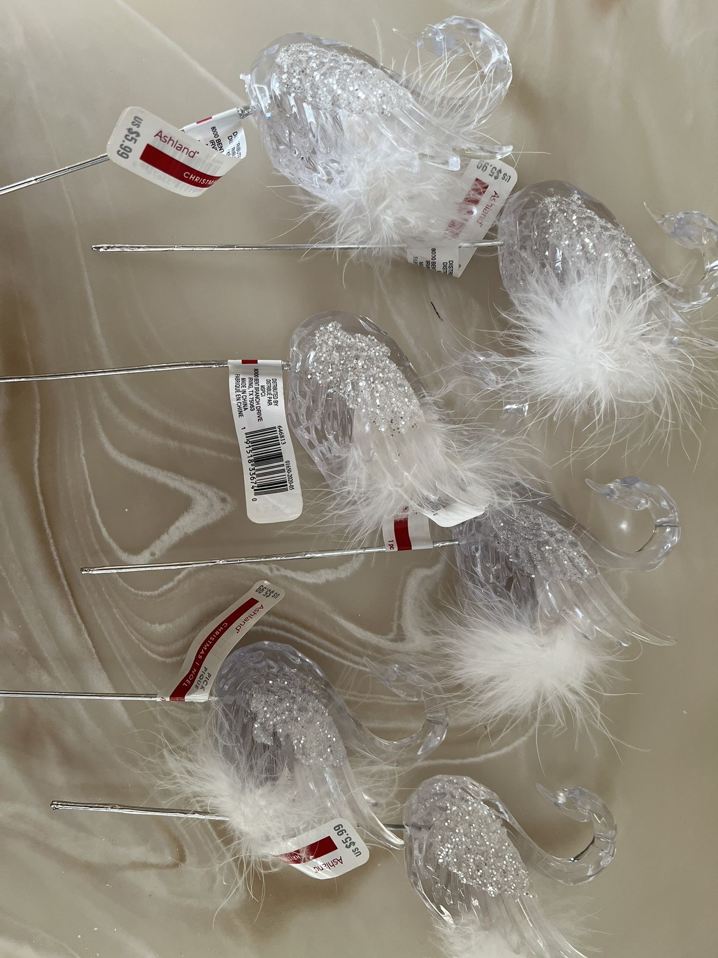6 LARGE CHRISTMAS ORNAMENT PICKS FEATHERED SWANS CRAFTS TREES WREATH