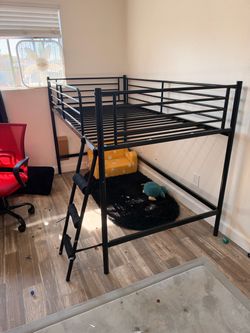 Black Metal Loft Bed Frame with Ladder