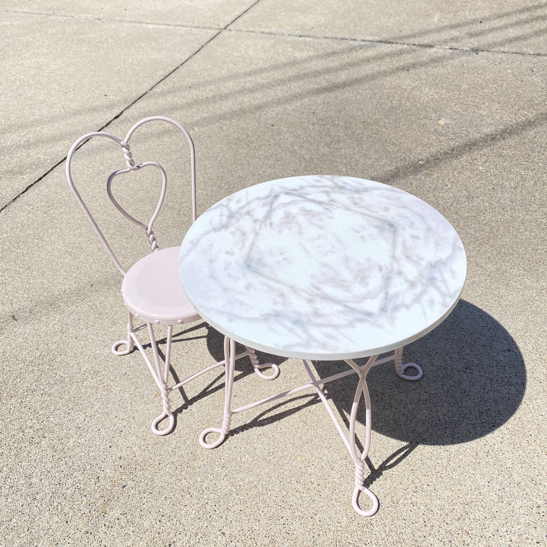 American Girl Bistro Pink Marble Table Chair