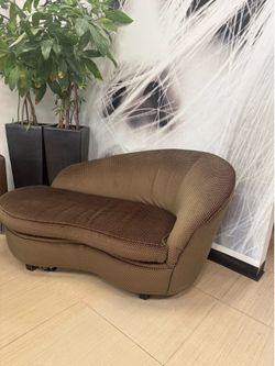 Modern Brown Curved Loveseat / Reception Sofa – Great Condition