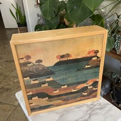 Vintage Wood Wall Hanging Cabinet Taylor & Ng Folk Art San Francisco Dated 1984 14x15