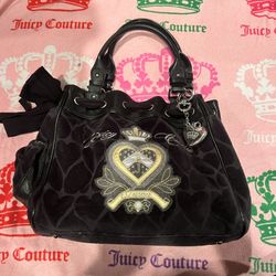 Vintage Black Juicy Couture Purse Handbag Satchel Tote Bag Velour Y2K Daydreamer