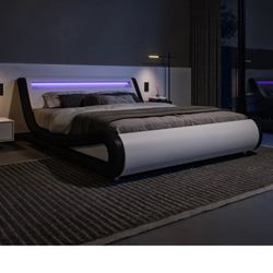 Vegan Leather Queen LED Bed