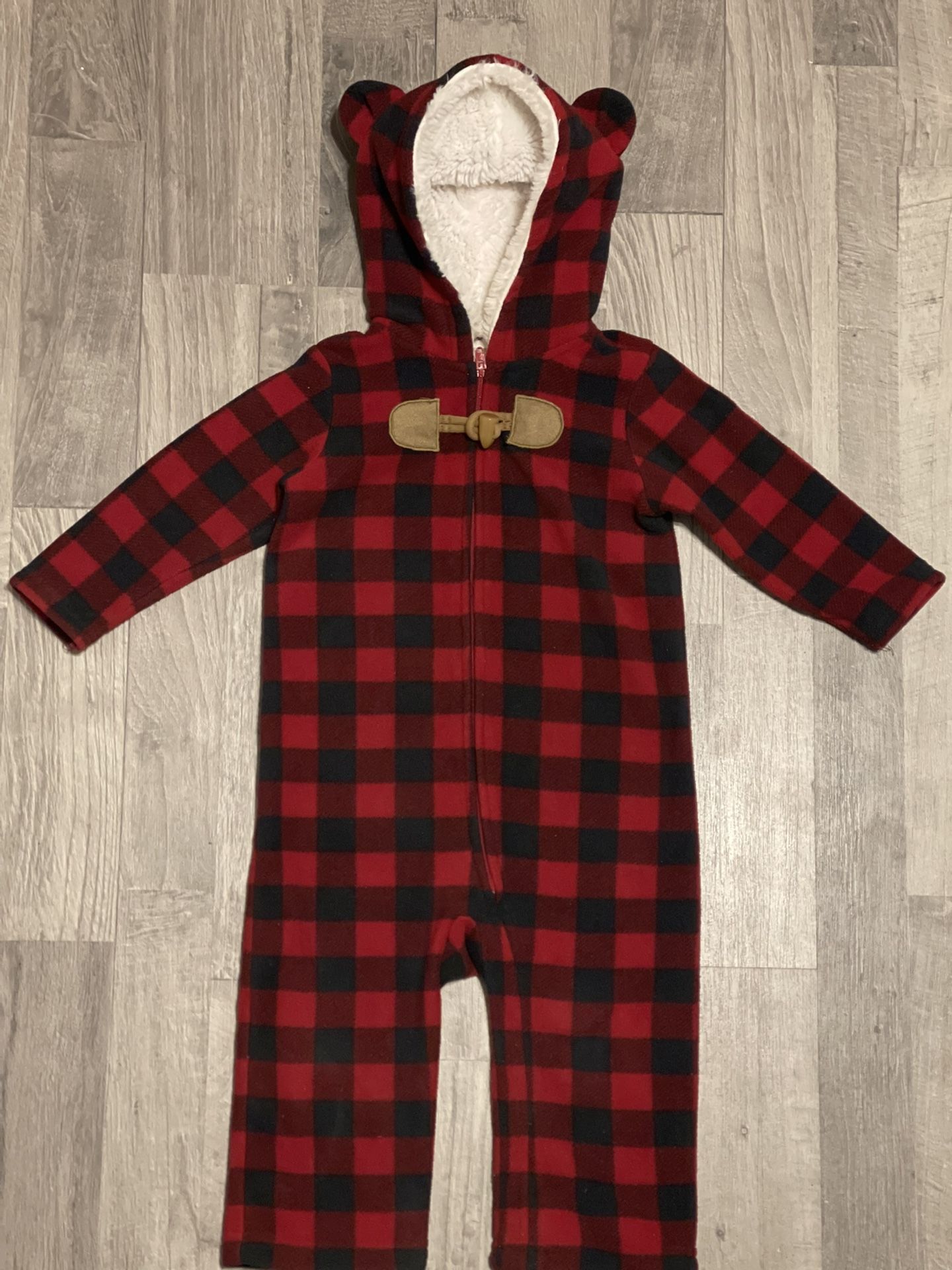 Plaid Baby Fleece Hooded Jumpsuit