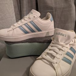 Adidas Grand Court - White/Blue Stripes