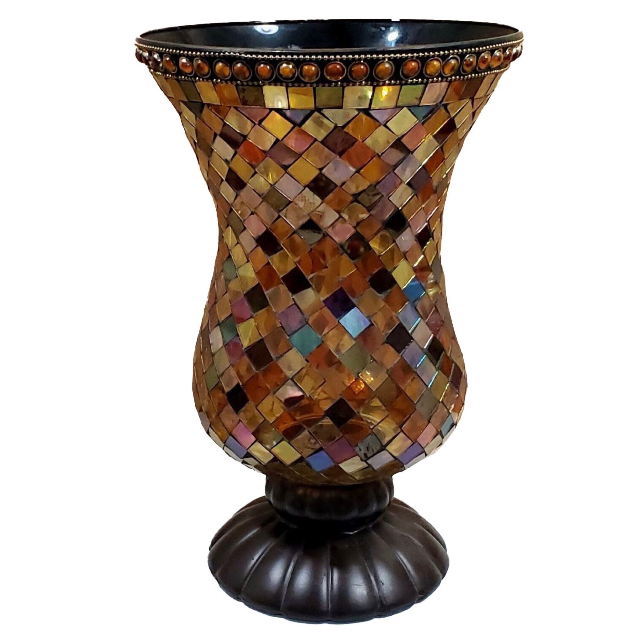 PartyLite Global Fusion Stained Glass Mosaic Hurricane Candle Holder 12"