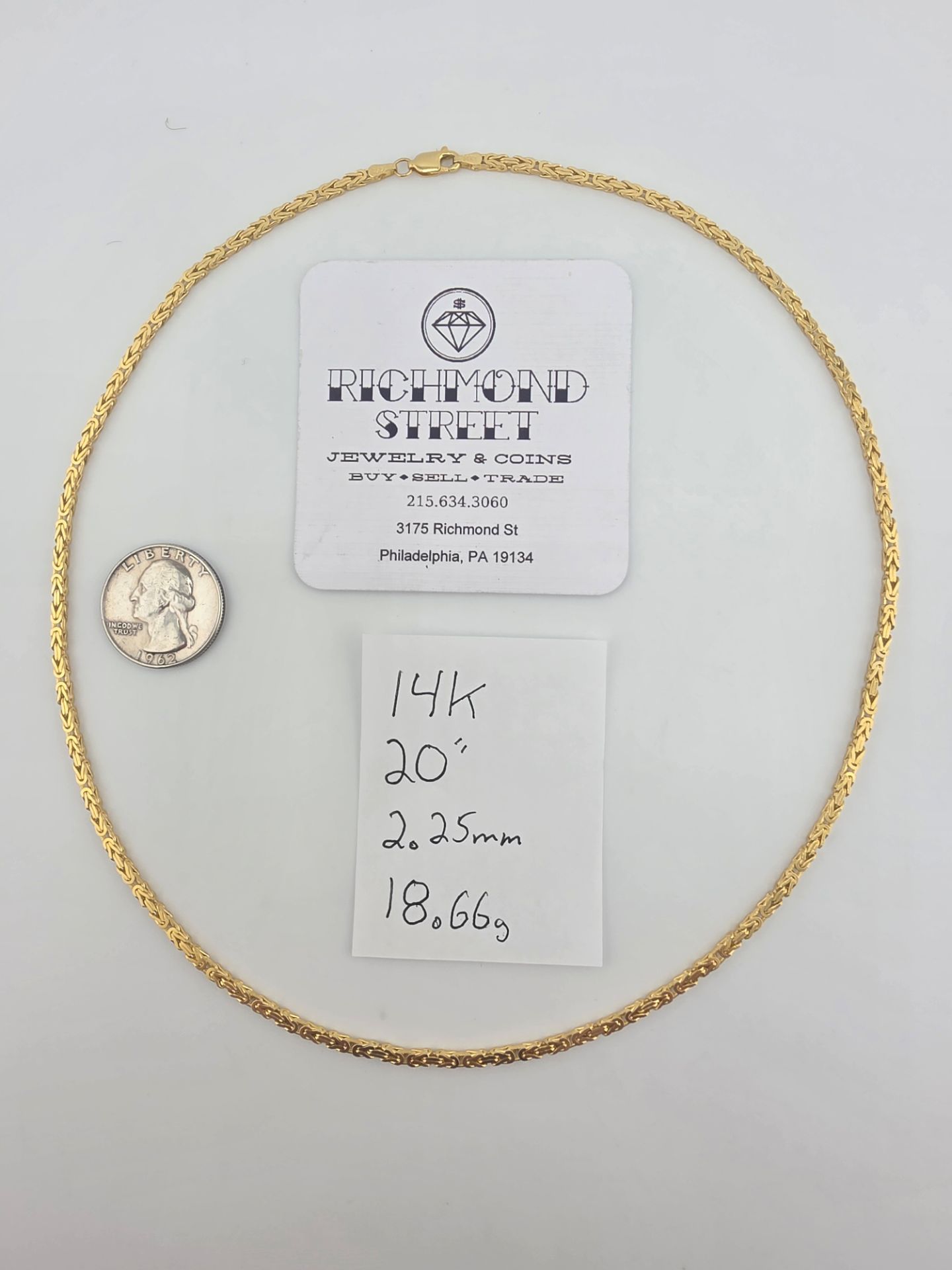 14k gold 20" byzantine link chain