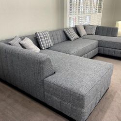 Grayson Linen Gray Double Chaise Sectional Couch 🤩 $1,749