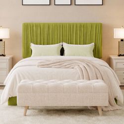 Queen Size Fully Padded Velvet Platform Bed with Adjustable Headboard, No Box Spring Needed