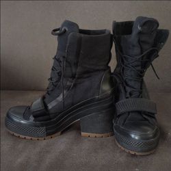 Black Canvas Lace-Up Platform Boots