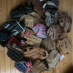 Huge Assortment Of Baseball Gloves 