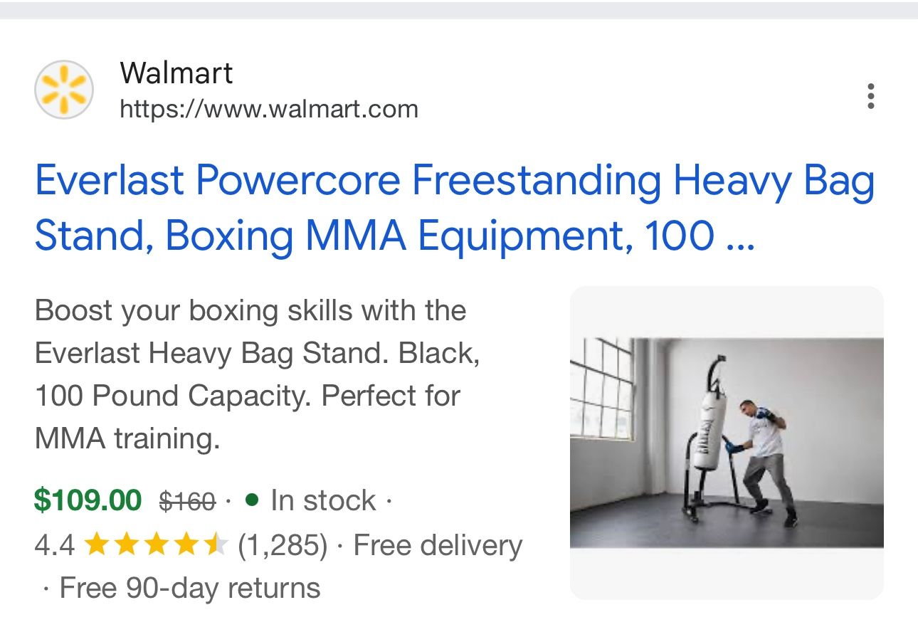 Everlast Single Station Heavy-Duty Punching Bag Stand, Powder-Coated Steel, 100 lb Capacity, Black