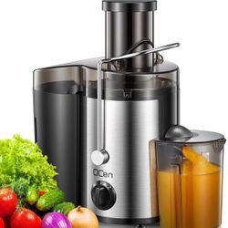 QCen Juicer Machine, 500W Centrifugal Juicer Extractor with Wide Mouth 3” Feed Chute for Fruit Vegetable, Easy to Clean, Stainless Steel, BPA-free (Bl